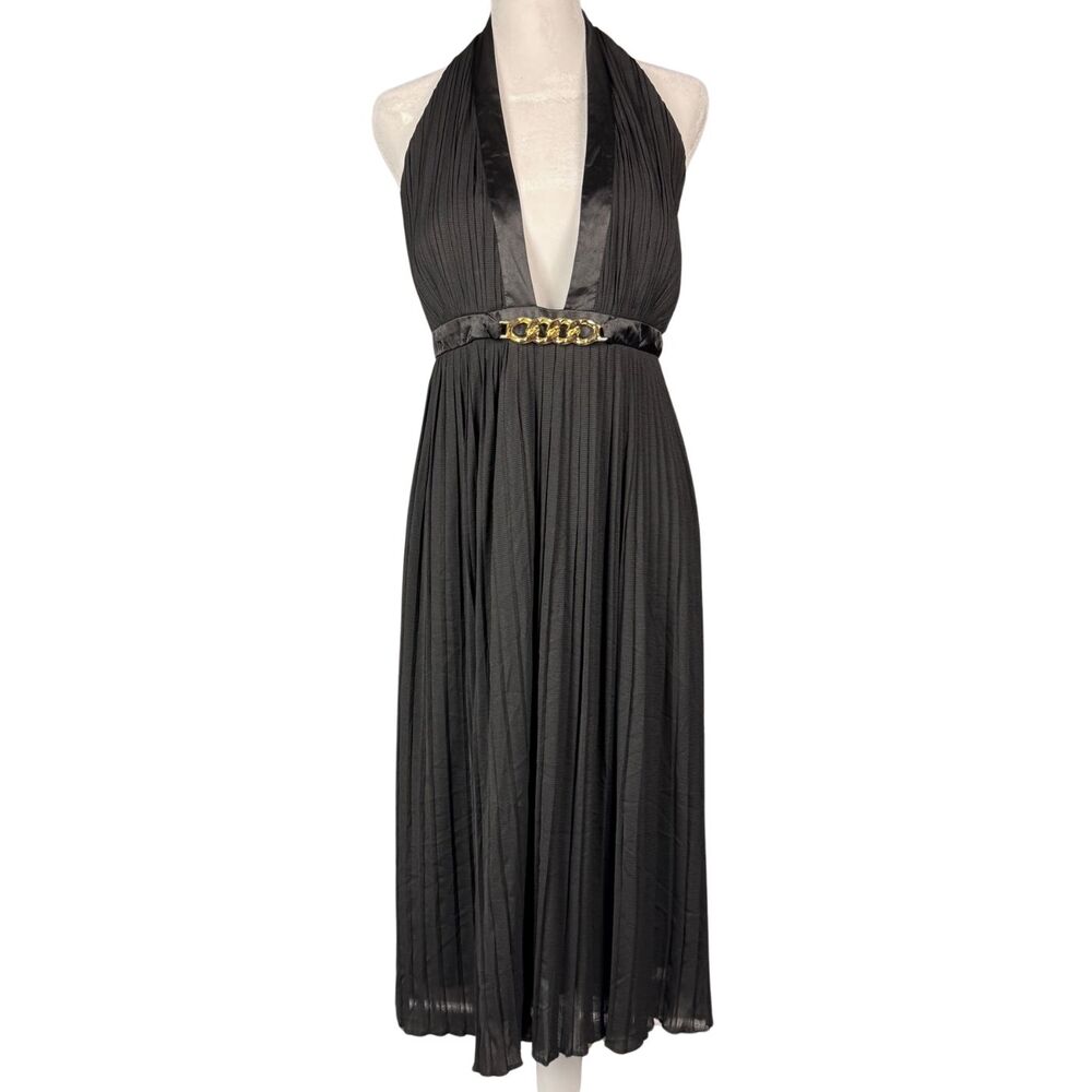 Democracy Dress Womens Halter‎ Pleated Sz 12 Black Cocktail Whimsigoth Coquette